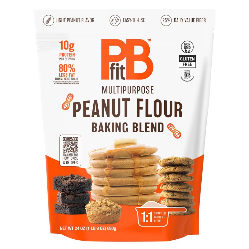 PBfit Peanut Flour Baking Blend - Gluten Free &amp; Non GMO - 10g Protein per Serving 8% DV - 80% Less Fat than Almond Flour - 1 to 1 Swap for White Flour - Light Peanut Flavor - 25% DV Fiber - 24 oz