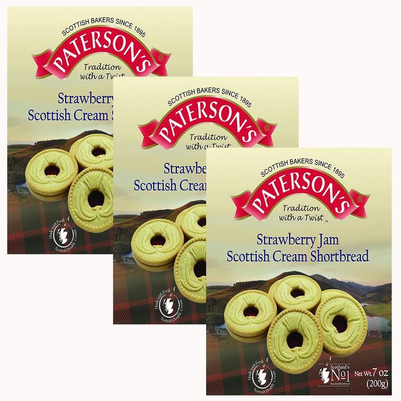 Paterson's Strawberry Jam Shortbread Rounds | Scottish Biscuits &amp; Jam Flavor | British Snacks for Breakfast | 7.05 Oz (Pack of 3)