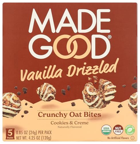MadeGood Vanilla Drizzled Crunchy Oat Bites, 5 Pack, Organic Snacks