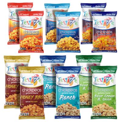 Feel Festive Roasted Chickpeas Variety Snack Pack - Crunchy Balanced Macro Nut Free Healthy Garbanzo Beans - Non-GMO Vegan Soy-Free - Convenient 12 Bags