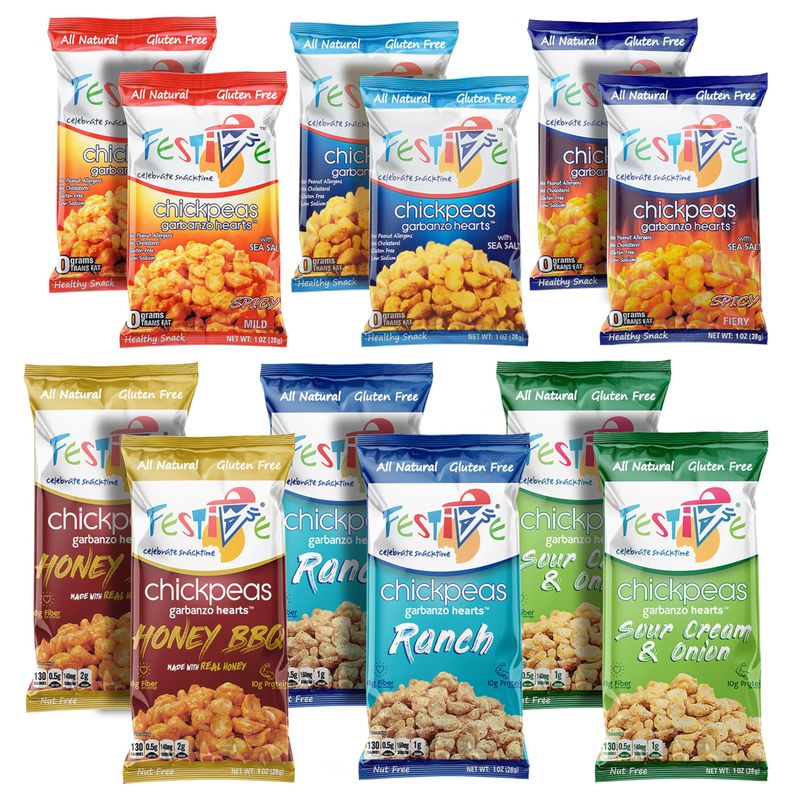 Feel Festive Roasted Chickpeas Variety Snack Pack - Crunchy Balanced Macro Nut Free Healthy Garbanzo Beans - Non-GMO Vegan Soy-Free - Convenient 12 Bags