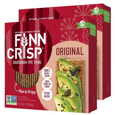 Finn Crisps Original Rye Crispbread 7oz | Thin, Crispy Rye Flatbread Crackers | Multipack of Authentic Finnish Sourdough Crispbread | Whole Grain Rye Crackers 2 Boxes x 7oz