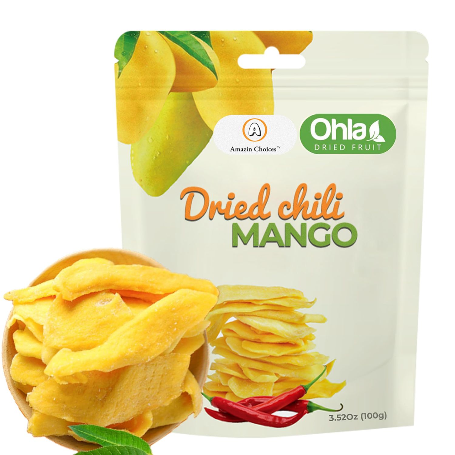 Amazin Choices Dried Chili Mango. Vegan, Non GMO and Gluten Free Chili Dried Mango Slices. Dried Fruit Snacks for Office - Snack Viet - Chili Fruit Snacks - Pack of One (3.5Oz)