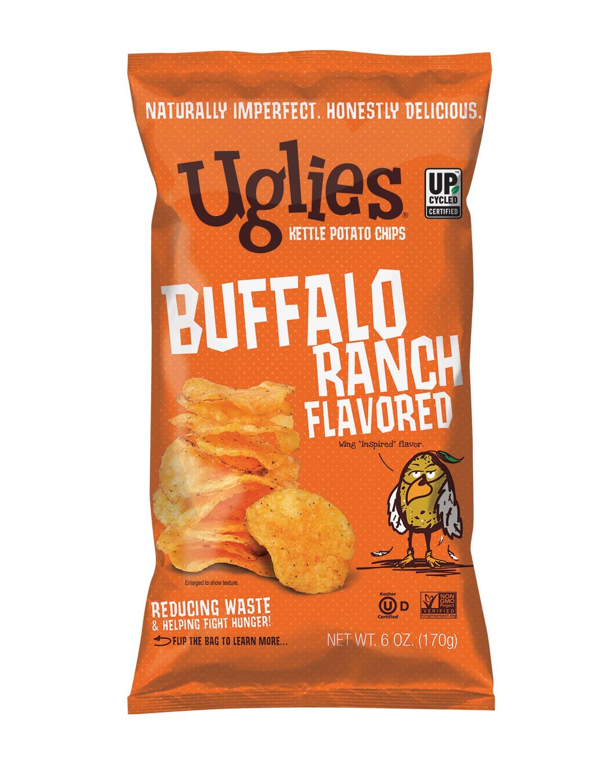 UGLIES Buffalo Ranch Kettle-Cooked Potato Chips, Gluten-Free Snacks, Kosher-Friendly Chips, Non-GMO Snacks for Kids or Office, Lunch Snacks, Individual Snack Packs, 6 Oz. Bags, Pack of 12