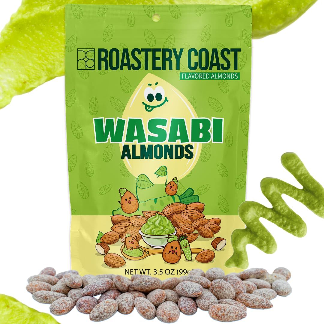 Roastery Coast - Korean snacks | Sweet and Zesty Wasabi | Flavored Almonds | Slow Dry-roasted| After School Snack | Gluten Free Snacks | Pantry Food | Office snacks | Nut snack