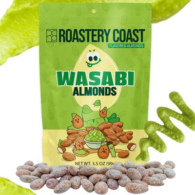Roastery Coast - Korean snacks | Sweet and Zesty Wasabi | Flavored Almonds | Slow Dry-roasted| After School Snack | Gluten Free Snacks | Pantry Food | Office snacks | Nut snack