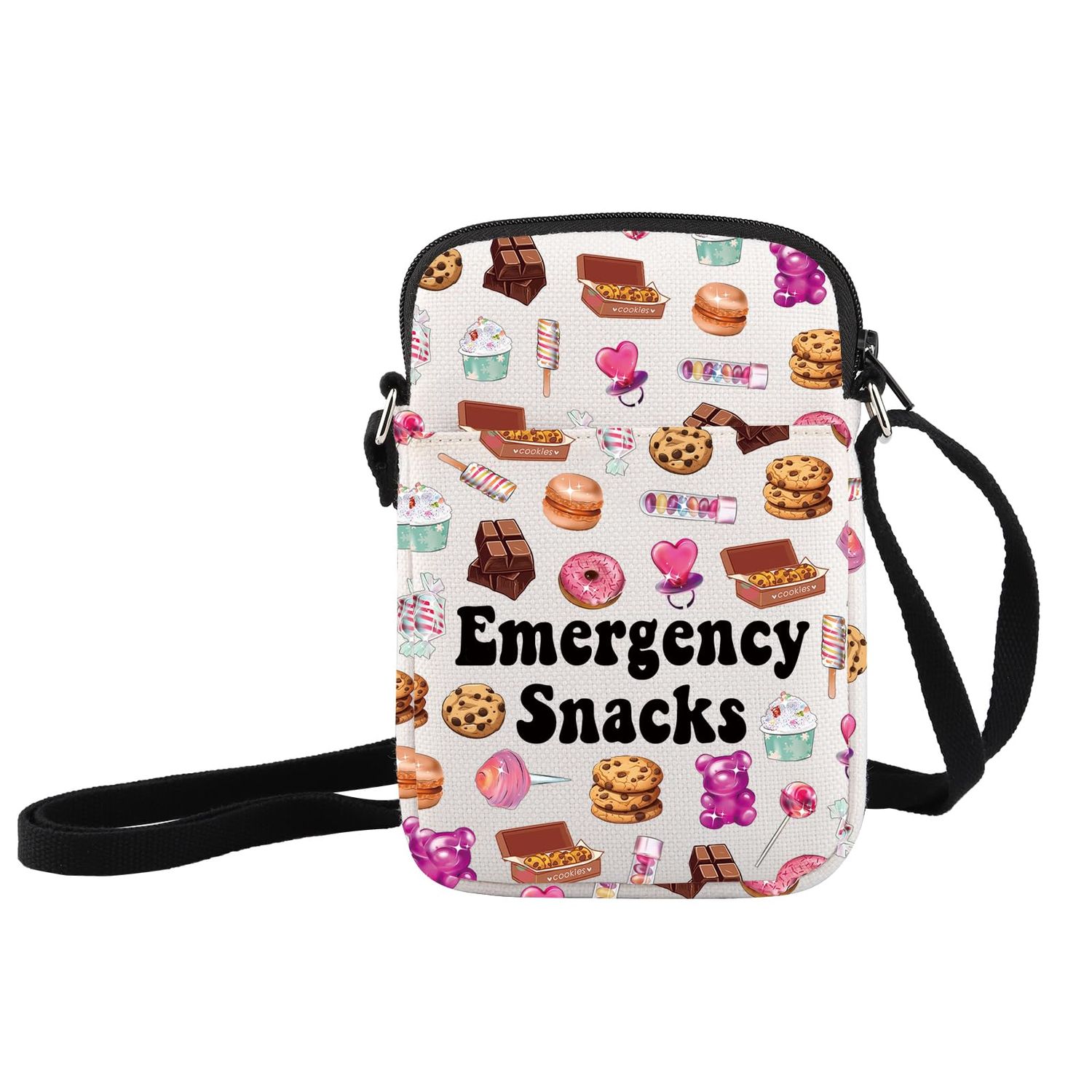 JXGZSO Emergency Snacks Food Crossbody Bag Foodie Themed Gift Food Safe Shoulder Bag Snack Lover Gift Snacks Candy Pouch (Emergency Snacks Crossbody Bag)