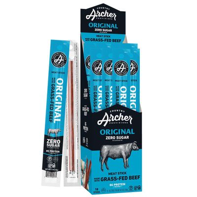 Country Archer Beef Jerky Sticks - Grass Fed Beef Sticks Individually Wrapped, Beef Sticks Bulk, Beef Jerky Snack Packs, Gluten Free, Paleo, Keto - 1 oz Meat Sticks (Pack of 18)