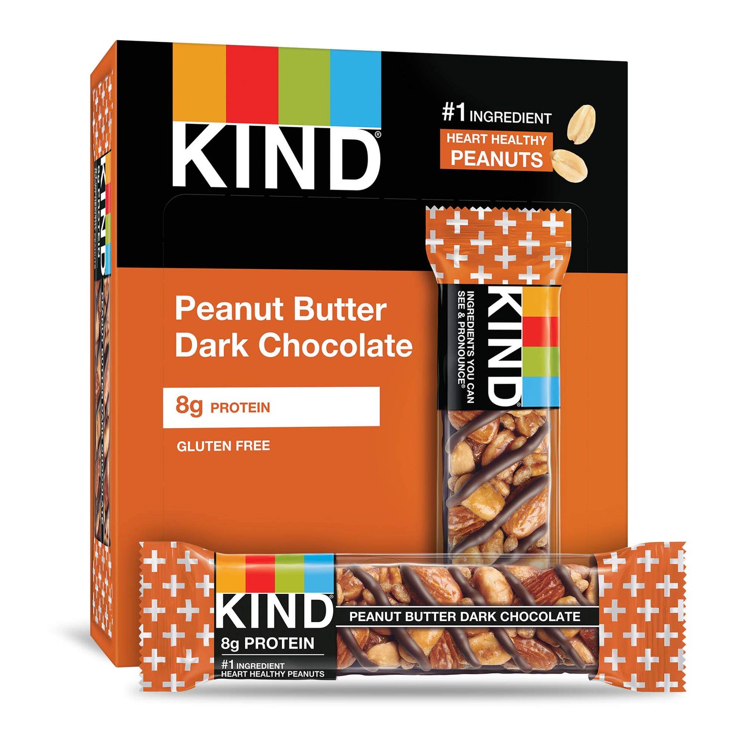 KIND Bars Peanut Butter Dark Chocolate, Healthy Snacks, Gluten Free, 8g Protein, 6 Count