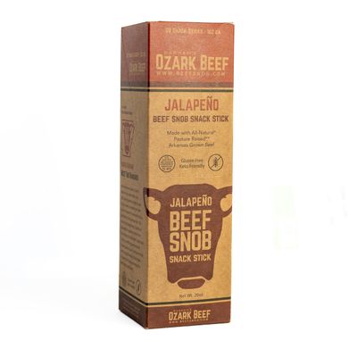 Beef Snob Snack Sticks - Jalapeno Flavor - 1 Ounce Snack - 20 Meat Sticks Per Box - High Protein, Sugar Free, Keto Friendly, Gluten Free Jerky Sticks - Workout Recovery - Pantry Staple