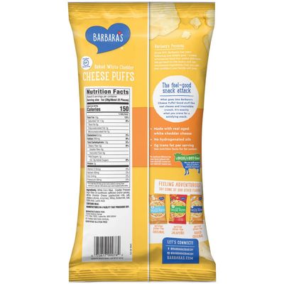 Barbara's Bakery Cheese Puffs, Baked White Cheddar, 5.5 Oz Bag