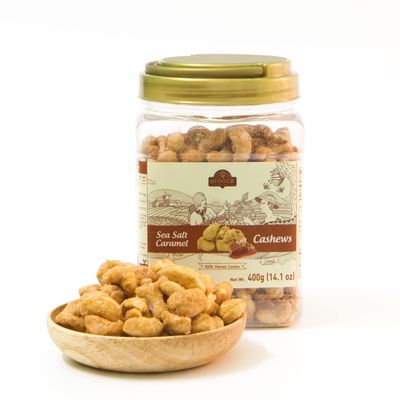 LAFOOCO Sea Salt Caramel Cashews, Vietnam Cashews, Lightly Salted, Sweet Tasty Snack, Rich in Nutrients, Protein, Great Gift for Family, Holiday, Resealable Jar, Halal, BRCGS (14.1 oz)