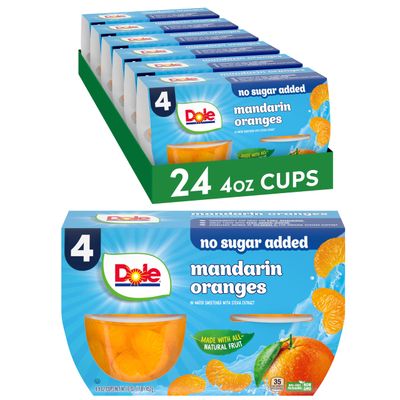 Dole Fruit Bowls No Sugar Added Snacks, Mandarin Oranges, 4oz 24 Cups, Gluten &amp; Dairy Free, Bulk Lunch Snacks for Kids &amp; Adults
