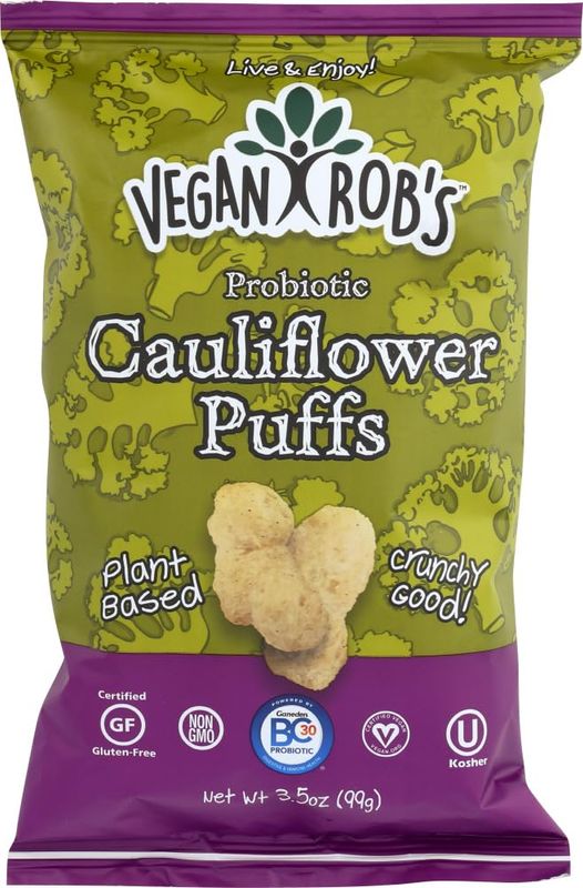 Vegan Rob's Plant Based Probiotic Cauliflower Puffs Certified Gluten Free Kosher(OU) Kosher 3.5 oz - 5 pac