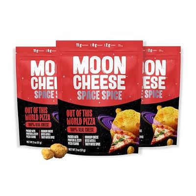 Moon Cheese Space Spice, Out Of This World Pizza, Crunchy, Protein-Rich Cheese Snack, Keto Friendly, 100% Real Cheese, Low Carb, Gluten-Free, No Sugar, 2 Oz bags (Pack of 3)