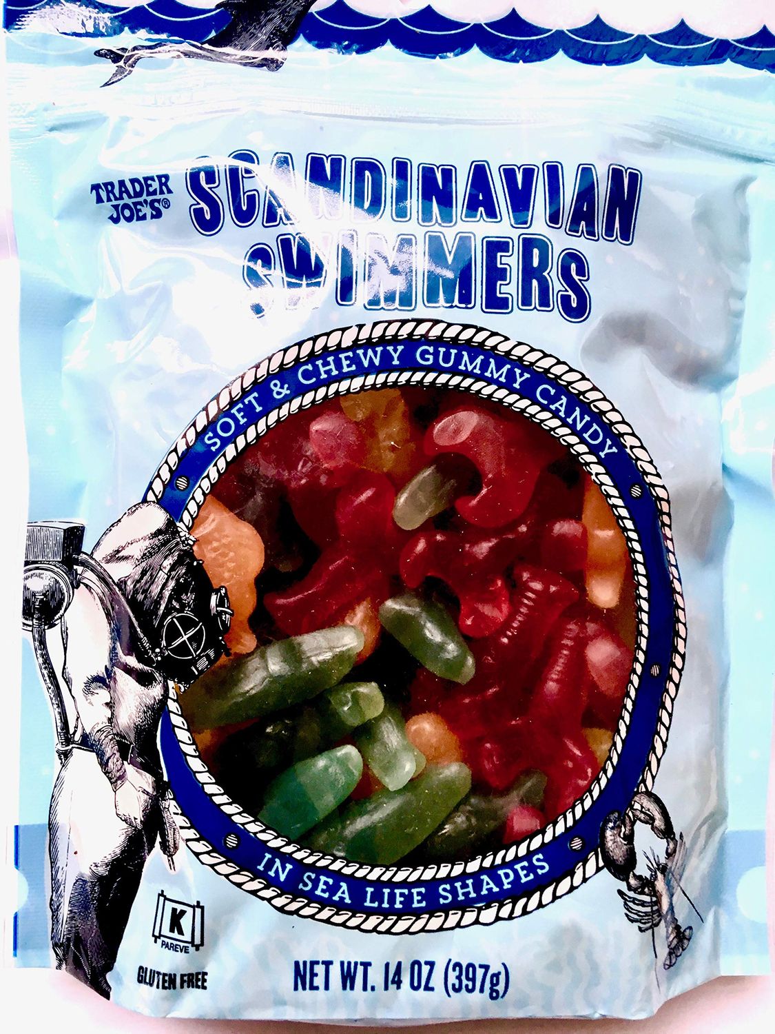 3-Pack Trader Joe&#39;s Scandinavian Swimmers 14 OZ - Soft &amp; Chewy Gummy Candy, In Sea Life Shapes, Gluten Free, Kosher