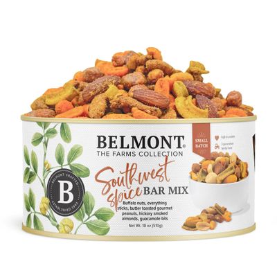 Belmont Peanuts Southwest Spice Bar Mix, 18 oz (1 Pack) - Virginia Peanuts, Buffalo Nuts, Everything Sticks, Smoked Almonds and Guacamole Bits - Simple Ingredients, No Preservatives, Hand Seasoned