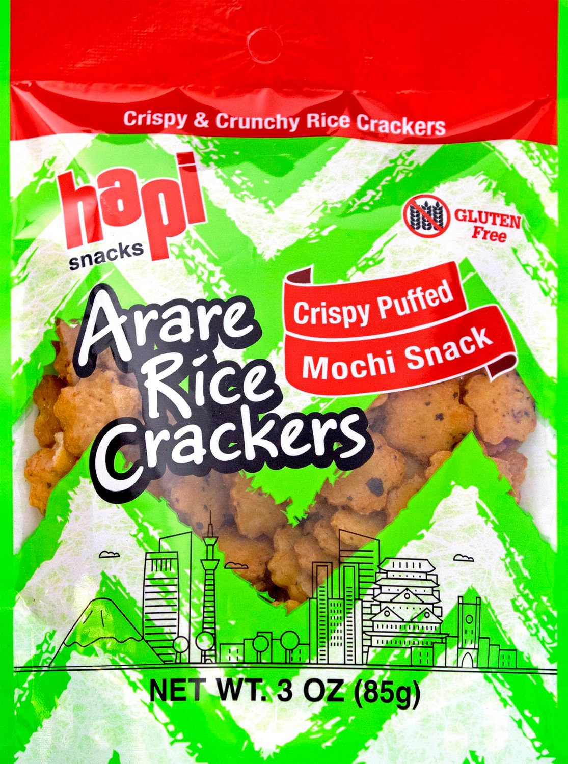 Hapi Crispy Puff Mochi Arare Rice Crackers, 3 oz (Pack of 12)