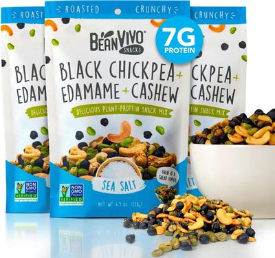 BeanVIVO Plant Based Protein Snacks - Sea Salt Flavor with Dried Edamame, Roasted Cashew and Chickpeas - Non-GMO Crunchy Salad Toppers - High-Protein and Rich in Fiber - 3Pack (4.5 oz Each Pouch)