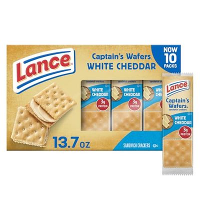 Lance Sandwich Crackers, Captain&#39;s Wafers White Cheddar, 10 Individual Packs, 6 Sandwiches Each
