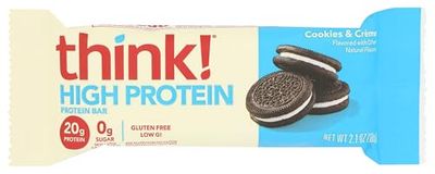 think, High Protein Bars - Cookies and CrÃƒÂ¨me, 20g Protein, 0g Sugar, No Artificial Sweeteners, Gluten Free, GMO Free, 2.1 Ounce bar