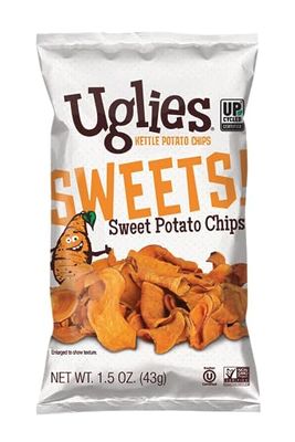 UGLIES Sweet Potato Kettle-Cooked Potato Chips, Gluten-Free Snacks, Kosher-Friendly Chips, Non-GMO Snacks for Kids or Office, Lunch Snacks, Individual Snack Packs,1.5 Oz. Bags, Pack of 12
