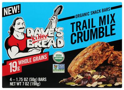 Dave&#39;s Killer Bread Organic Snack Bar, Trail Mix Crumble, 19g Whole Grains, No Artificial Ingredients or Preservatives, Kosher, USDA Certified Organic, Non-GMO, 4 Count, 7 Ounce (Pack of 6)