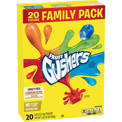 Betty Crocker Gushers Fruit Flavored Snacks, Variety Pack, Strawberry and Tropical, 20 ct (Pack of 6)