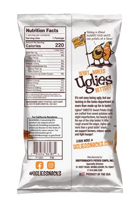 UGLIES Sweet Potato Kettle-Cooked Potato Chips, Gluten-Free Snacks, Kosher-Friendly Chips, Non-GMO Snacks for Kids or Office, Lunch Snacks, Individual Snack Packs,1.5 Oz. Bags, Pack of 12