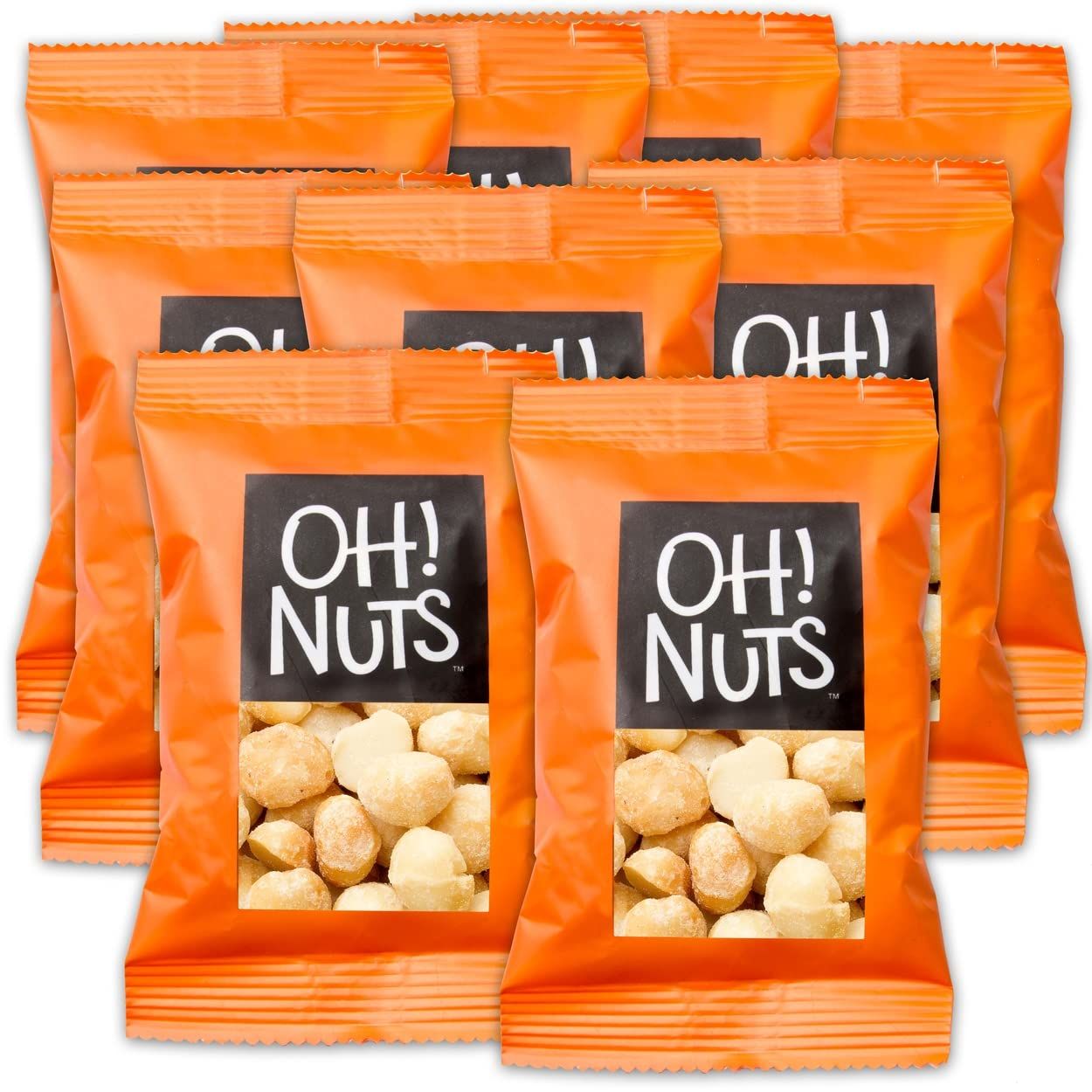 Oh Nuts Roasted Salted Macadamia Nuts Snack Packs - Grab N Go Snack for Office, Travel, School, Hiking - Box of 12 Individual Bags