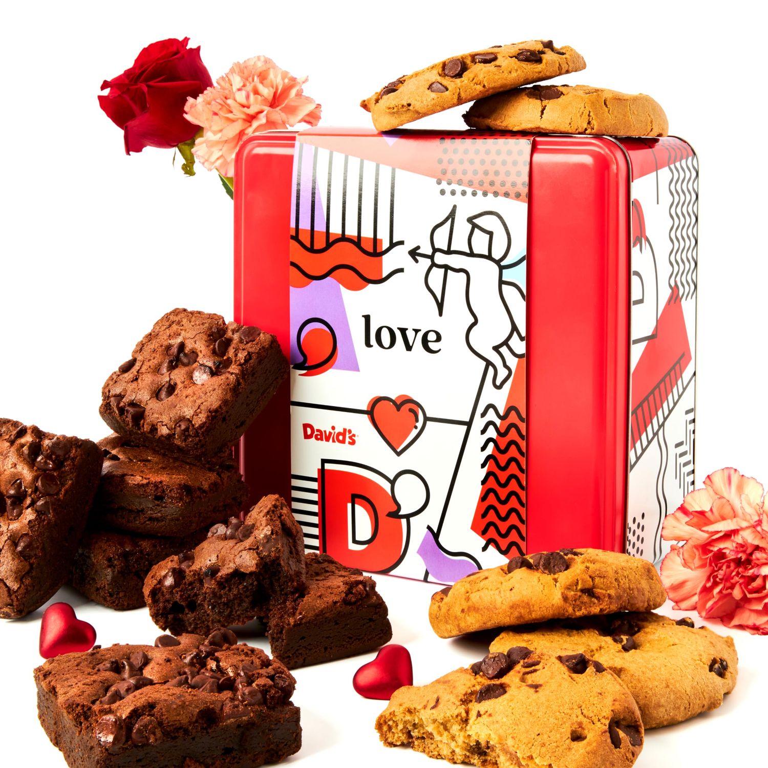 Davids Cookies Gluten-Free Assorted Cookies And Brownies 2Lbs - Comes In A Beautiful Love-Themed Tin Gift Box - Delicious Gourmet Food Gift For Loved Ones, Friends And Family This Valentine&#39;s Day