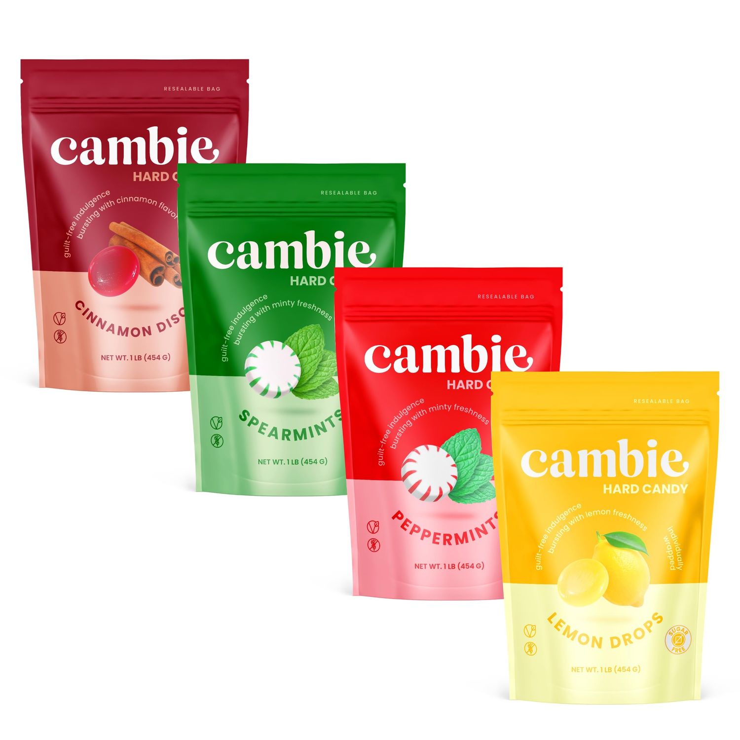 Sugar Free Hard Candy Variety Pack by Cambie, 4 lb Snack Box of Assorted Sugar Free Candy, Collection of Bulk Candy, Individually Wrapped Candy Gift Box, Pack of 4