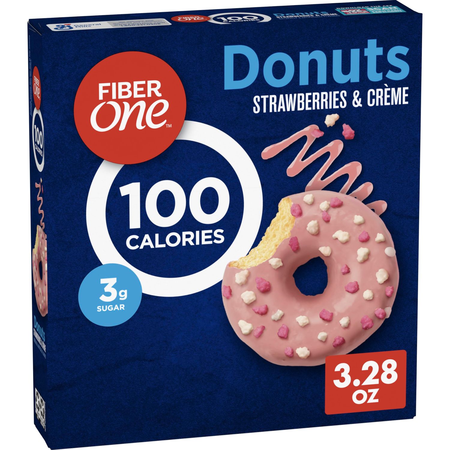 Fiber One 100 Calorie Donuts, Strawberries and Creme, 3g Sugar, 4 Count, 3.28 oz