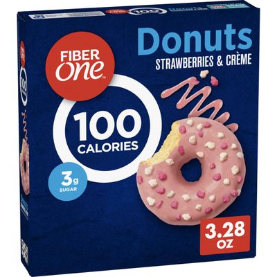 Fiber One 100 Calorie Donuts, Strawberries and Creme, 3g Sugar, 4 Count, 3.28 oz