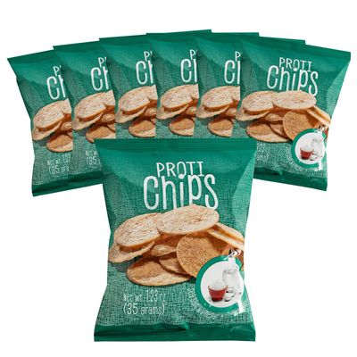Proti-Thin Sea Salt &amp; Vinegar Proti Protein Chips, 14g Protein, Low Calorie, Low Carb, Low Fat, Sugar Free, High Fiber, No Gluten Ingredients, Healthy Snack Chips, 7 Single Serving Bags