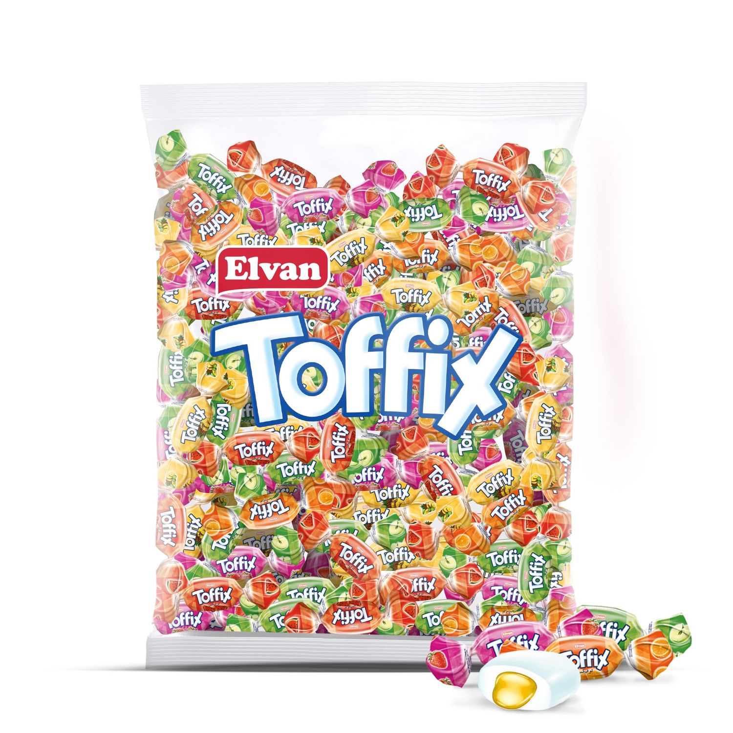 TOFFIX | Fruit Chews Assorted Bulk Candy 250 Pieces | Center-Filled Soft Fruit Chews Candy - Individually Wrapped for Freshness - 2.2 Pound (Orange, Strawberry, Pineapple, Watermelon, Apple)