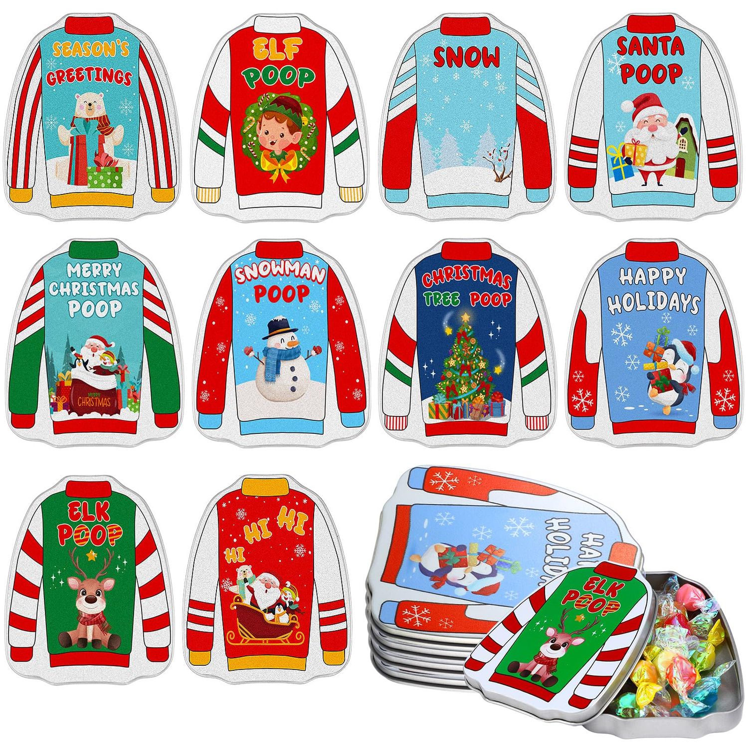Peryiter 10 Pieces Christmas Mint Tins Candy Poop Mint Tins Gift Funny Candy Metal Box Stocking Stuffers(Lovely Style)