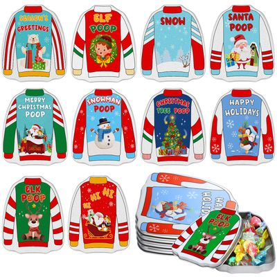 Peryiter 10 Pieces Christmas Mint Tins Candy Poop Mint Tins Gift Funny Candy Metal Box Stocking Stuffers(Lovely Style)