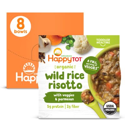 Happy Tot Organics Meal Bowl, Veggies &amp; Wild Rice with Mushrooms &amp; Parmesan, 4.5 Ounce Pouch (Pack of 8)