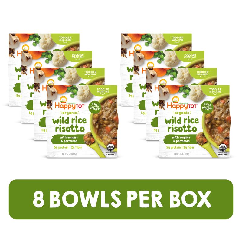 Happy Tot Organics Meal Bowl, Veggies &amp; Wild Rice with Mushrooms &amp; Parmesan, 4.5 Ounce Pouch (Pack of 8)