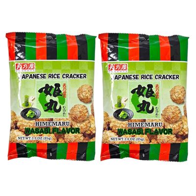 Himemaru Japanese Rice Crackers Wasabi Flavor (3.0 oz each, Pack of 2)