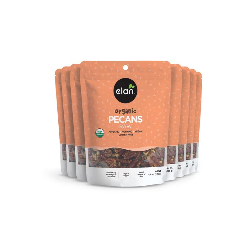 Elan Organic Raw Pecans, Unsalted, Unroasted, Shelled Raw Nuts, Non-GMO, Vegan, Gluten-Free, Kosher, Healthy Snacks, 8 pack of 4.4 oz