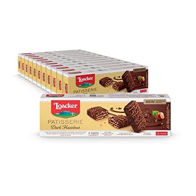 Loacker Patisserie Dark Hazelnut 12 Chocolate Covered Premium Wafer Fingers, Indulgent Snack, Perfect to Share, Nothing Artificial, 3.53oz