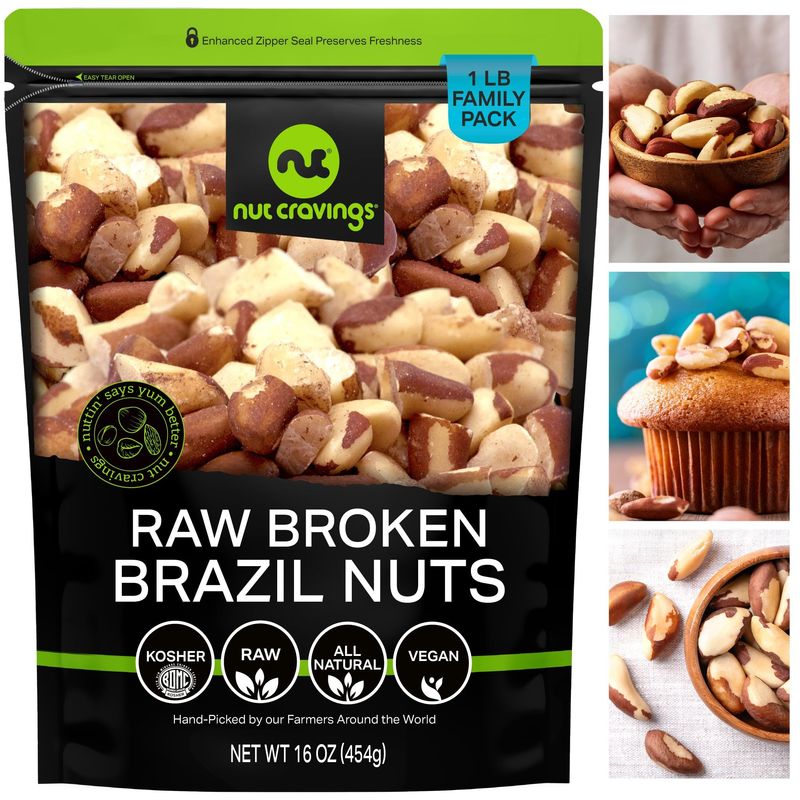NUT CRAVINGS - Raw Broken Brazil Nuts, Unsalted, No Shell, Whole, (16oz - 1 LB) Bulk Nuts Packed Fresh in Resealable Bag - Kosher Healthy Snack, Natural Keto Vegan