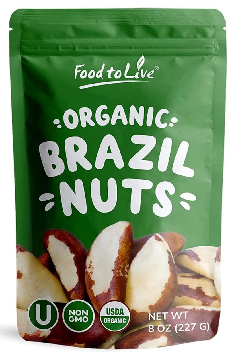 Food to Live - Organic Brazil Nuts, 8 Ounces Non-GMO, Raw, Whole, No Shell, Unsalted, Kosher, Vegan, Keto, Paleo Friendly, Bulk, Trail Mix Snack, Good Source of Selenium