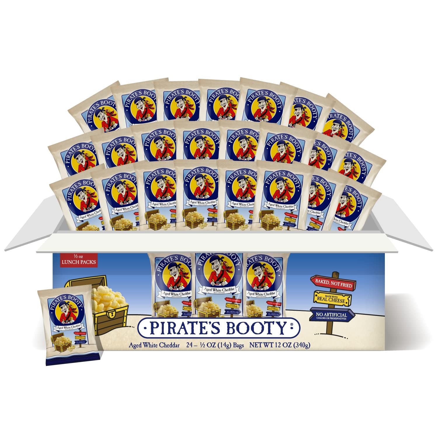 Pirate&#39;s Booty Aged White Cheddar Cheese Puffs, Gluten Free, Healthy Kids Snacks, 0.5 Ounce (Pack of 24)