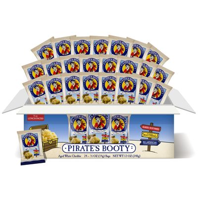 Pirate&#39;s Booty Aged White Cheddar Cheese Puffs, Gluten Free, Healthy Kids Snacks, 0.5 Ounce (Pack of 24)