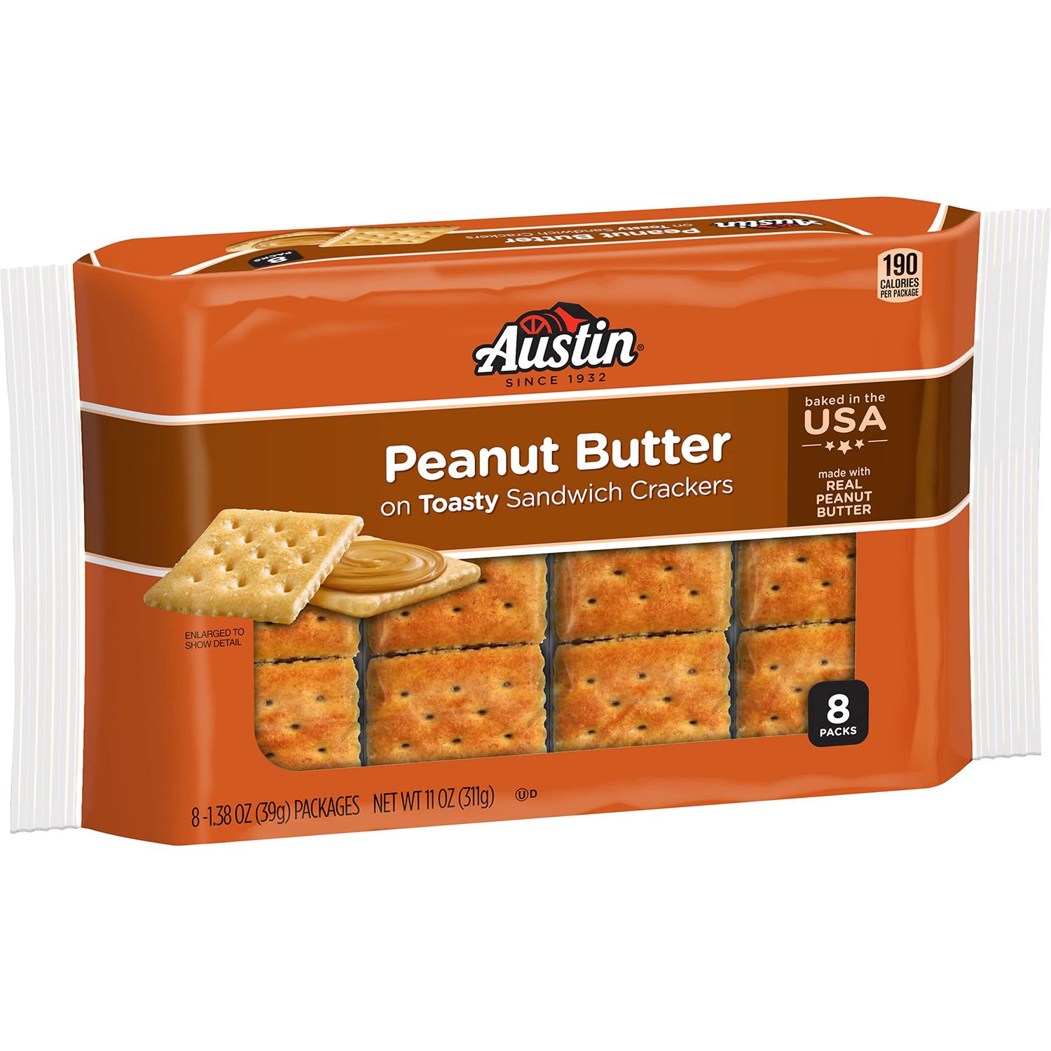 Austin Sandwich Crackers, Single Serve Snack Crackers, Office and Kids Snacks, Peanut Butter on Toasty (12 Trays, 96 Packs)