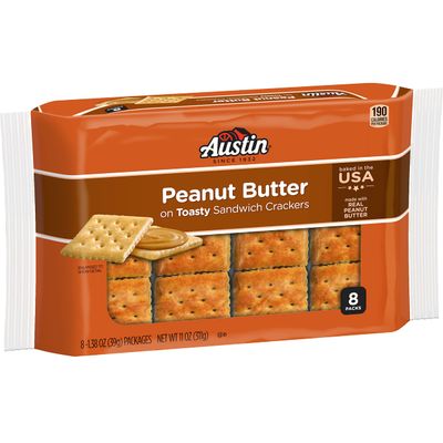 Austin Sandwich Crackers, Single Serve Snack Crackers, Office and Kids Snacks, Peanut Butter on Toasty (12 Trays, 96 Packs)