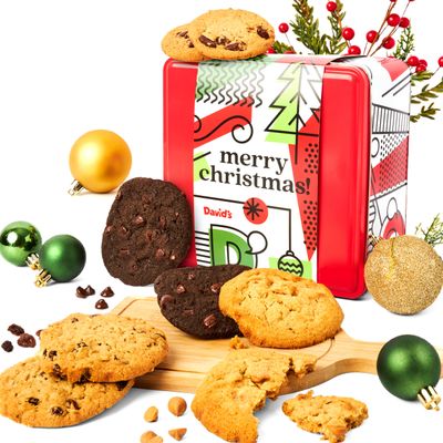 David&#39;s Cookies Gourmet and Freshly Baked Merry Christmas Assorted Cookies in a Lovely Tin Gift Box For Your Love Ones, Deliciously Handmade Soft Variety of Cookies - 2 Lbs